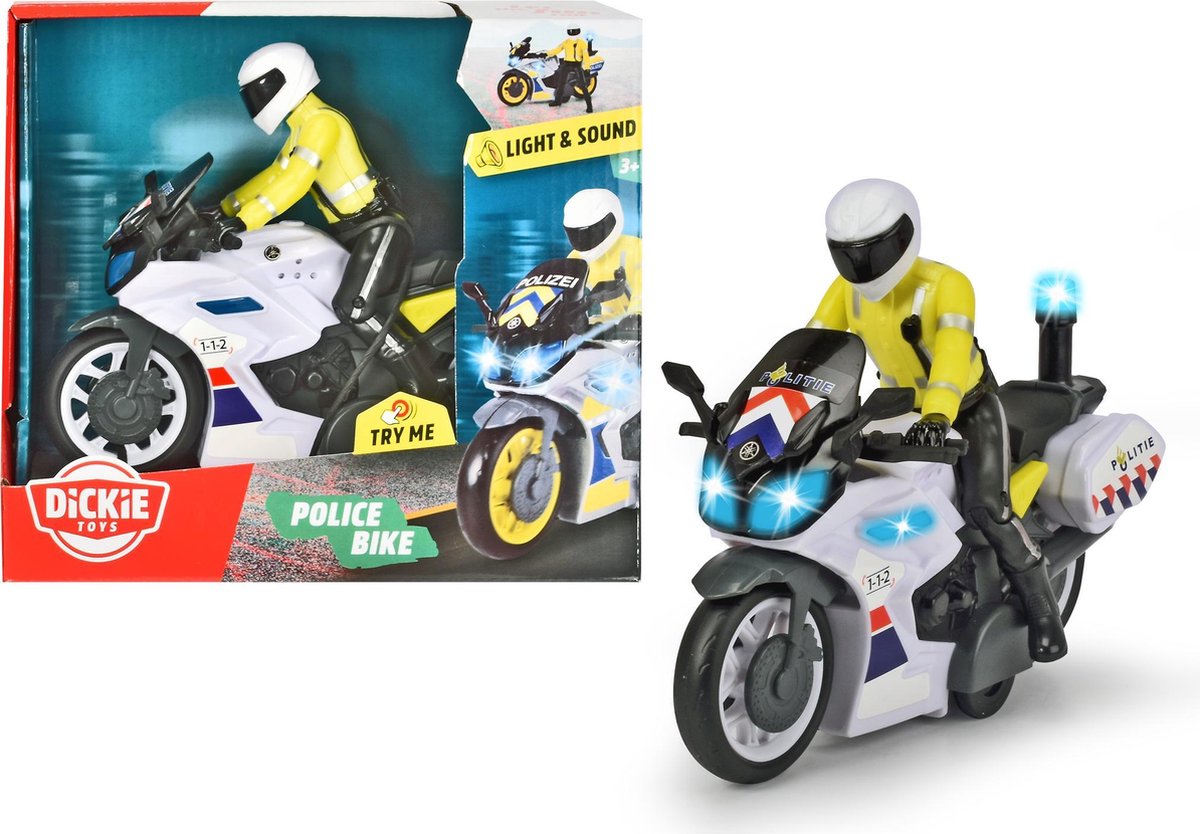 Dickie Toys Moto de policía - Versión holandesa - 17 cm - Sonido ligero - Vehículo de juguete