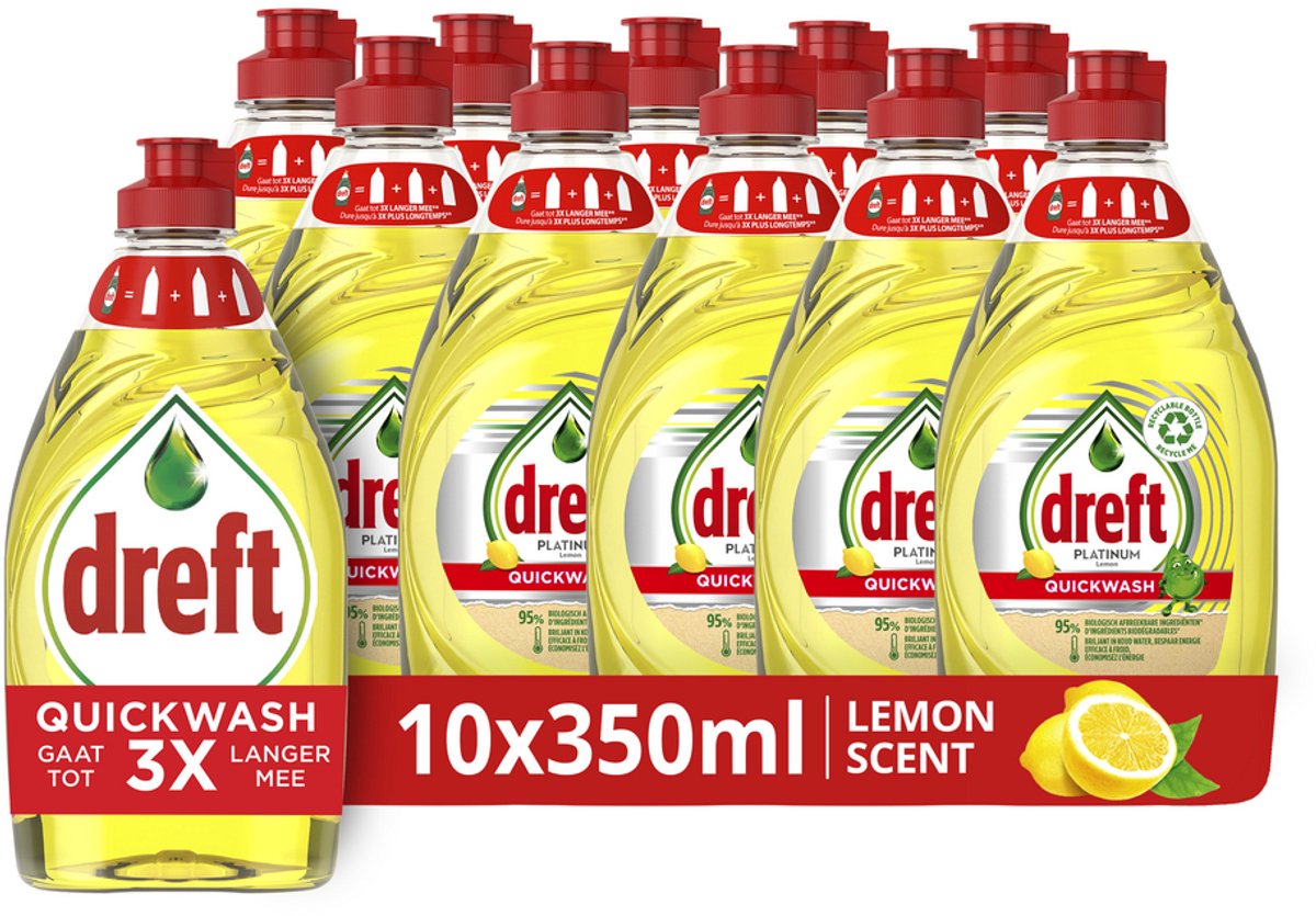 Detersivo liquido per piatti Dreft Platinum Quickwash - Limone - Confezione risparmio 10 x 350 ml