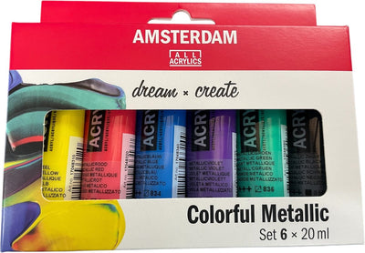 Bruynzeel Amsterdam serie standard colori acrilici colorati metallici set 20 ml, 6 pz.