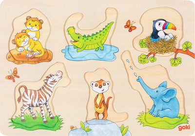 Puzzle con fondo de madera Goki madre y bebé, 6 uds.