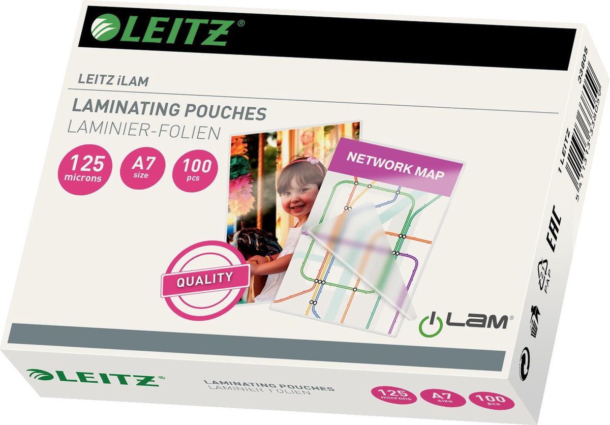Leitz - buste per laminazione - A7 - 125 micron - 100 pezzi