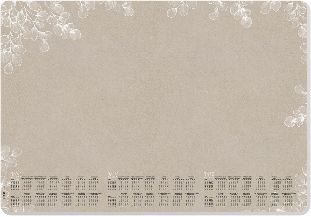 Sigel bureau onderlegger - formaat a2 - natural eucalyptus - met kalender 2026 2027 2028 - afgeronde hoeken - si-h6316