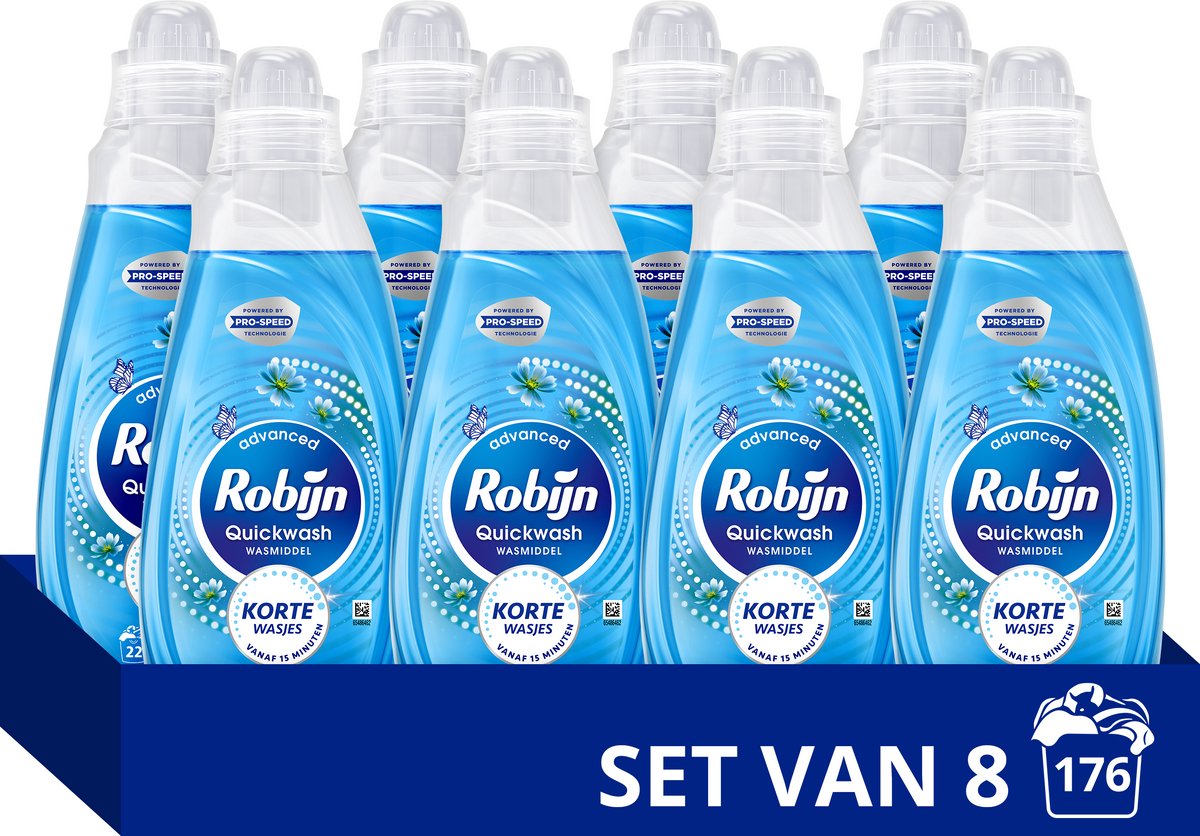 Robijn quickwash - vloeibaar wasmiddel - morning dew - 8 flessen - 176 wasbeurten - voordeelverpakking