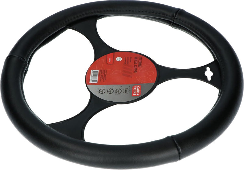 Carpoint Funda para volante de cuero negro - 37-39 cm - interior antideslizante - mayor comodidad de agarre - ajuste universal