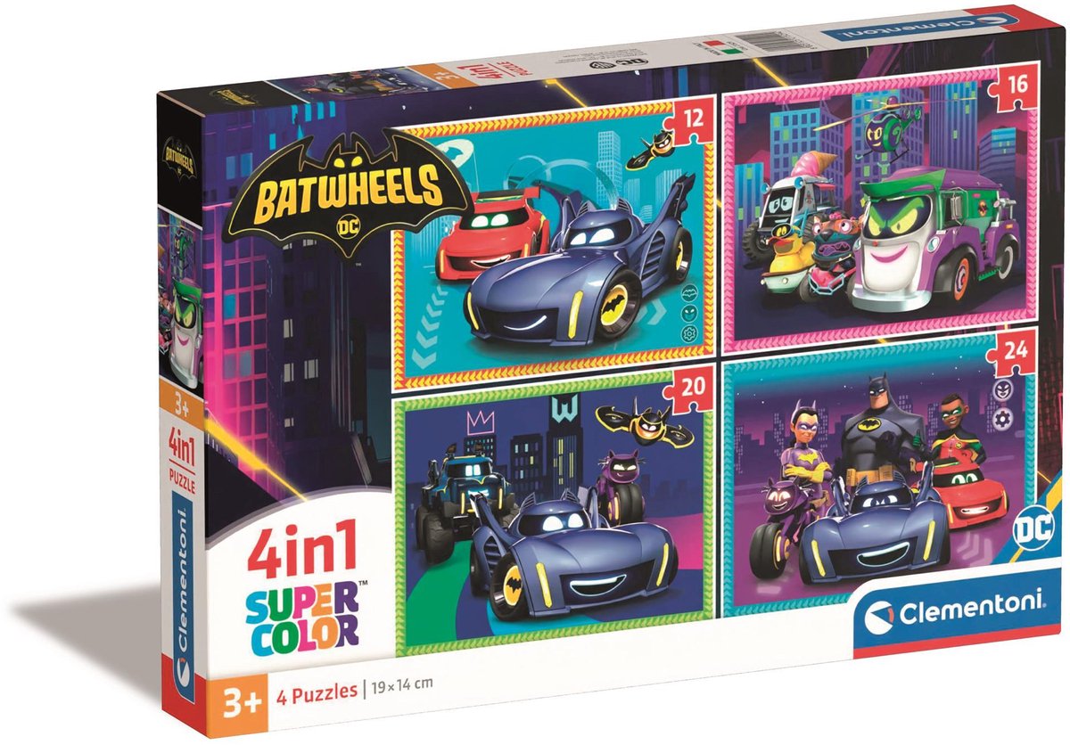 Clementoni - kinderpuzzel 4 in 1 - batwheels - puzzel vanaf 3 jaar