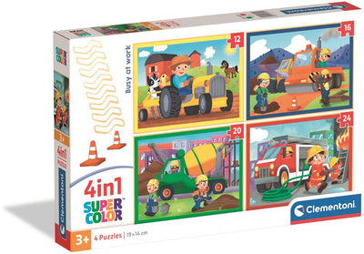 Clementoni - rompecabezas infantil 4 en 1 - ocupado en el trabajo - 12, 16, 20 y 24 piezas - rompecabezas a partir de 3 años