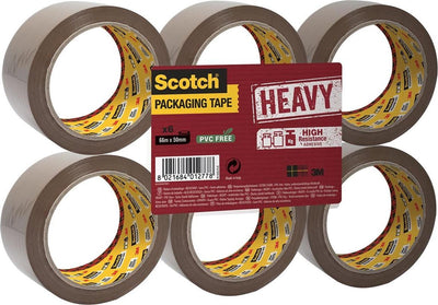Nastro da imballaggio Scotch, pacco piatto pesante 6 rotoli, marrone, 50 mm x 66 m, pp 237