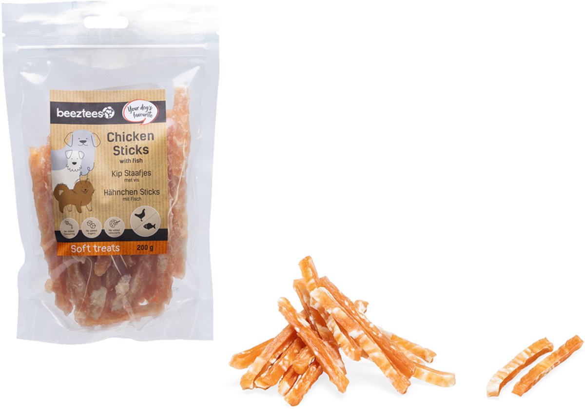 Beeztees bocconcini di pollo con pesce - snack per cani - biscotti per cani - zuppe per cani - 200 grammi