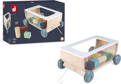 Janod sweet capullo - carro de bloques con 17 bloques de madera - carro con ruedas silenciosas - apto a partir de 18 meses
