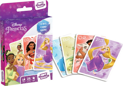 Shuffle disney princess - juegos de cartas 4 en 1 (cuarteto, memo, snap, juego de acción)