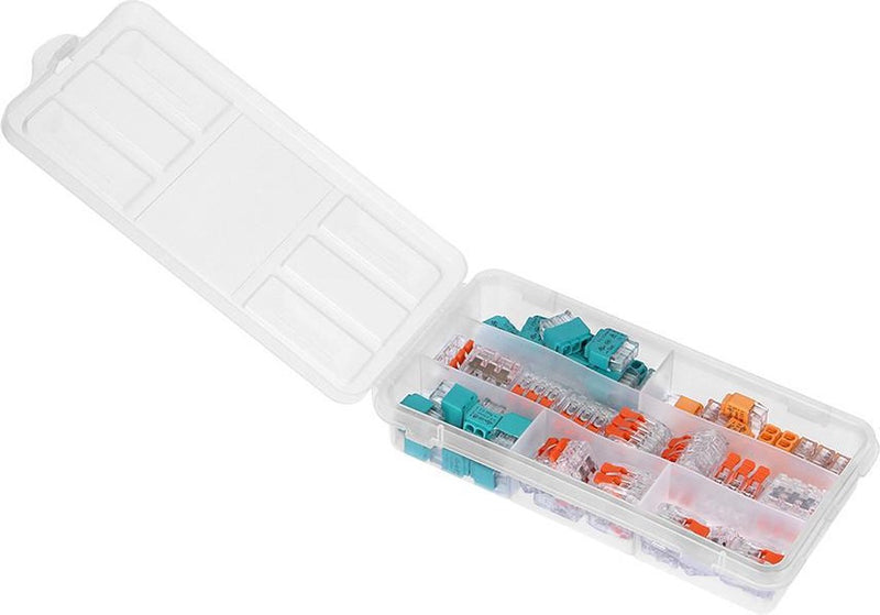 Conectores push-in de abrazaderas de soldadura transparentes Orno en caja surtida - 65 piezas - ideal para trabajos de bricolaje y renovación (conectores de cable de abrazaderas de soldadura)