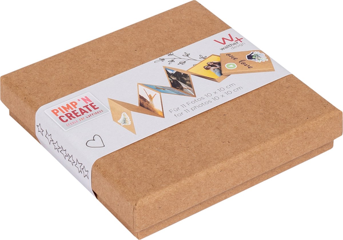 Walther fb-099-p leporello box pac - formaat 12 x 12 x 2,4 cm - 11 foto's 10 x 10 cm - bruin
