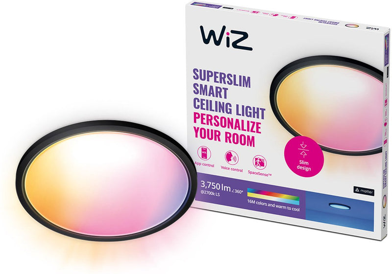 Plafoniera Wiz super slim - diametro 56 cm - luce colorata e bianca - illuminazione LED smart - LED integrato - 32w - nera - wi-fi