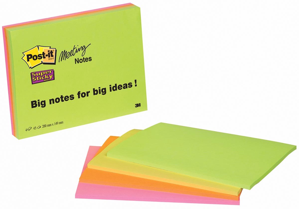 Appunti post-it 6845-ssp 203x152mm neon assortiti extra large 45 fogli