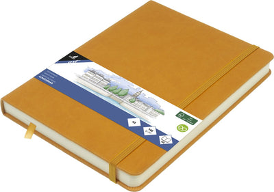 Quaderno per schizzi Kangaro - a5 - giallo ocra - copertina rigida in pu - con elastico e nastro - k-861221