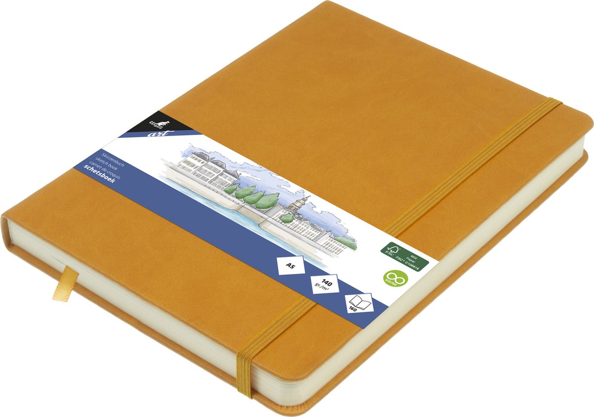 Kangaro schetsboek - a5 - okergeel - pu hardcover - met elastiek en lint - k-861221