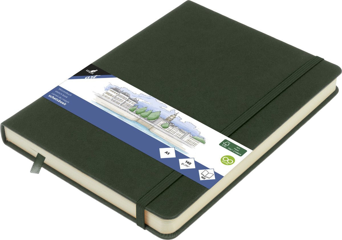Kangaro schetsboek - a5 - forest green - pu-hardcover - met elastiek en leeslint