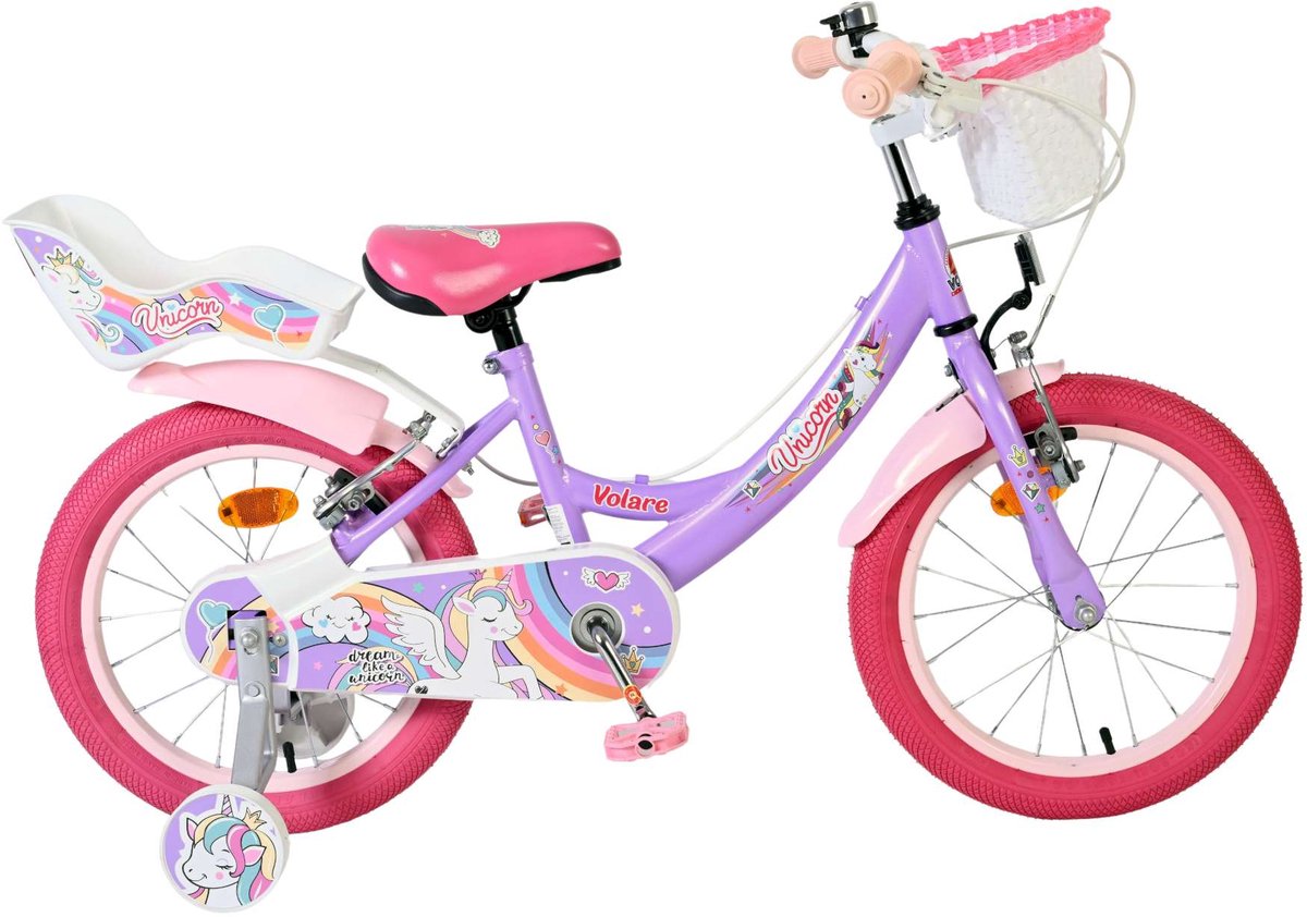 Bicicleta infantil Volare Unicorn - niña - 16 pulgadas - violeta - dos frenos de mano