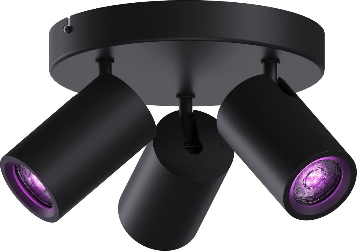 Calex smart plafondlamp - 3-lichts - slimme opbouwspot - rond - zwart