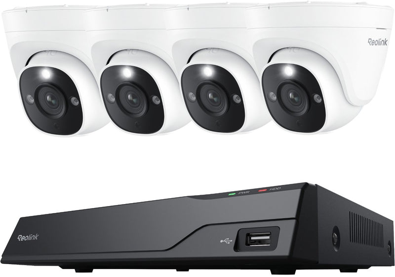 Reolink 4k uhd poe-beveiligingscamerasysteem nvs8-8md4 - 8ch nvr met ingebouwde 2 tb hdd - 4 stuks 4k 8mp poe bedrade koepelcamera's met persoons- en voertuigdetectie - 30 m haarscherp nachtzicht - 24 7 opname
