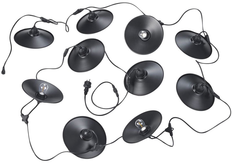 Cadena Rl live your light reality - cable de luz - negro mate - incl. 10x e27 1 w - no apto para regulador externo - montaje en pared y techo - iluminación exterior - ip44