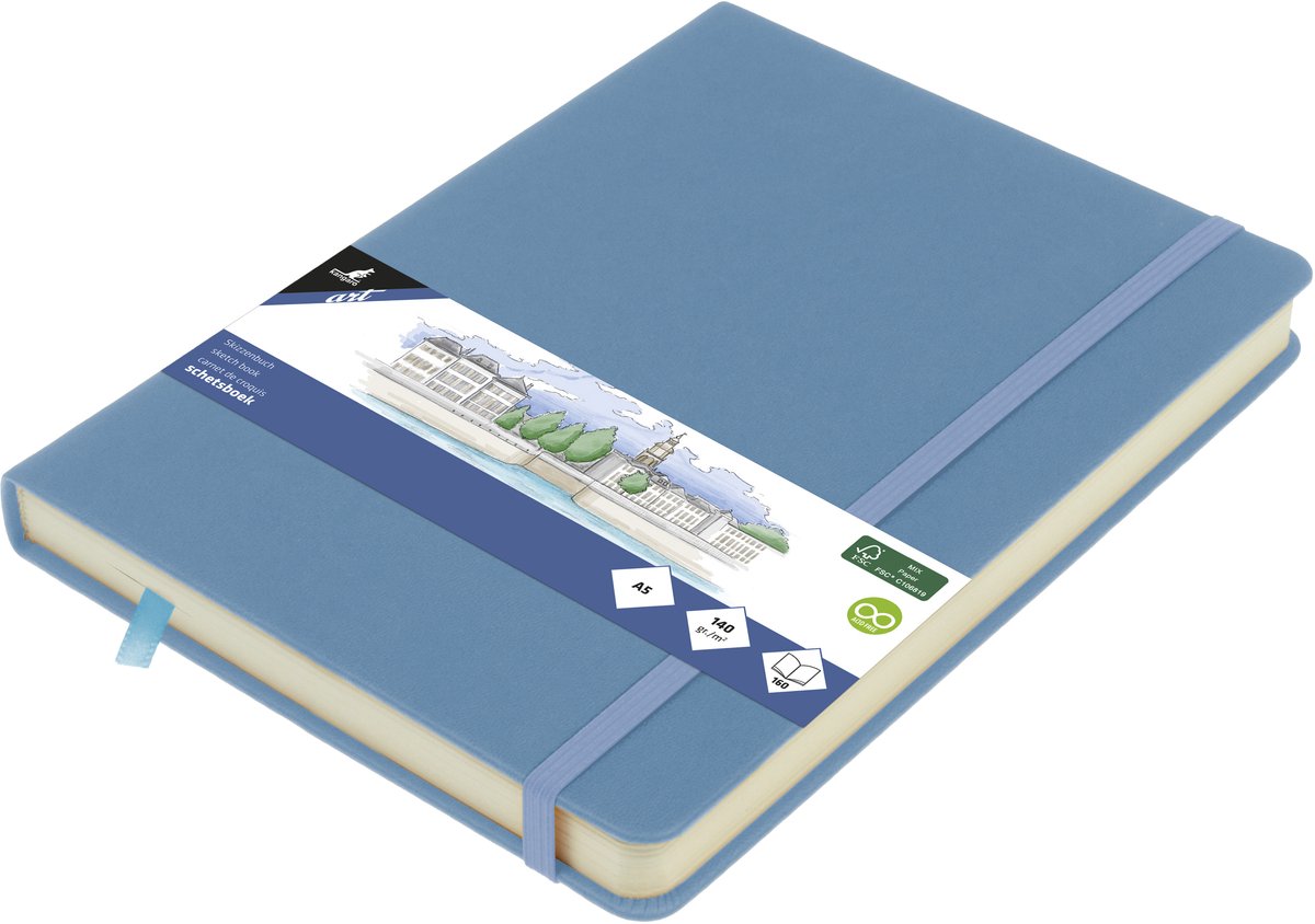 Kangaro schetsboek - a5 - sky blue - met elastiek en lint