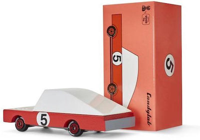 Candylab Toys Candycar World: Racer Red #5 (f195) 8,9x4,1x3cm, fundición a presión de madera, magnético, en caja de regalo, 3+