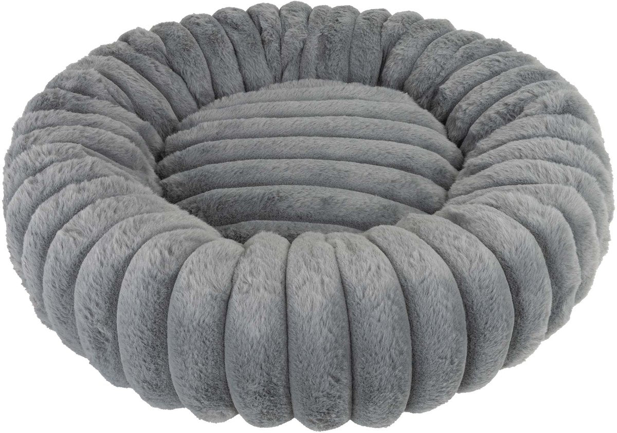 District 70 ribba – luxe ronde kattenmand van ribfluweel pluche – grijs – 45 x 45 x 15 cm