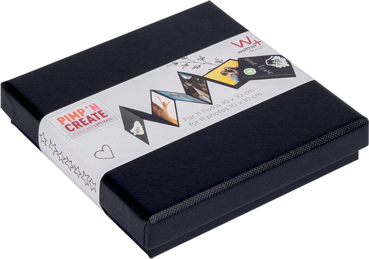 Walther fb-099-b leporello box pac - misura 12 x 12 x 2,4 cm - 11 foto 10 x 10 cm - nero