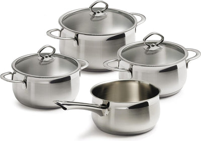 Set di pentole Bk Excellent in acciaio inox 4 pezzi - da ø16cm a ø20cm - induzione - lavabile in lavastoviglie - adatto al forno fino a 230° - con coperchi - graduazione - argento