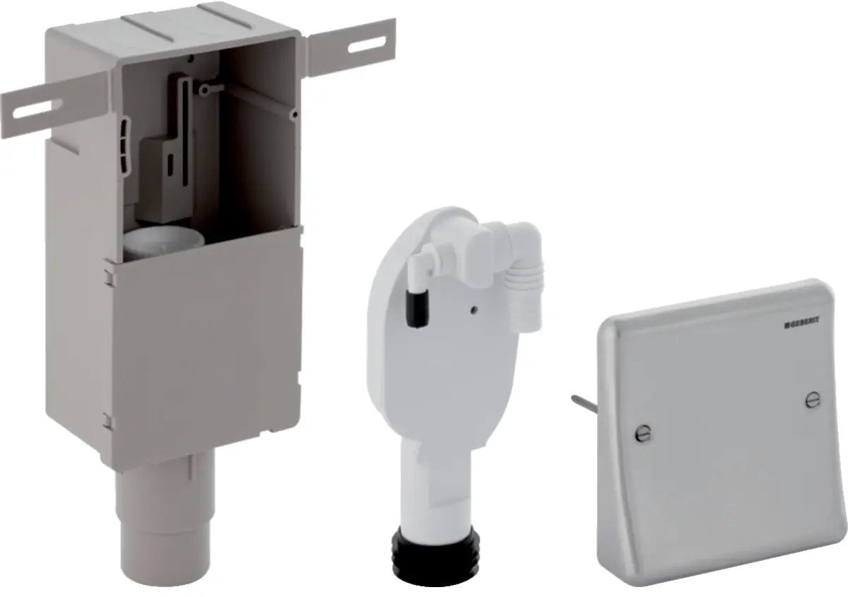 Sifón empotrable Geberit uniflex para electrodomésticos 50 x 56 mm - con dos piezas de conexión - caja de empotrar y placa de cubierta