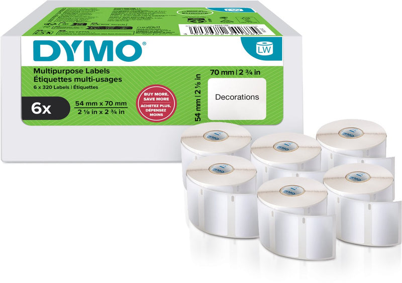 Etichette labelwriter multifunzione originali Dymo | 54 mm x 70 mm | 6 with 320 labels each (1,920 self-adhesive labels) | per le stampanti per etichette labelwriter | prodotto in Europa
