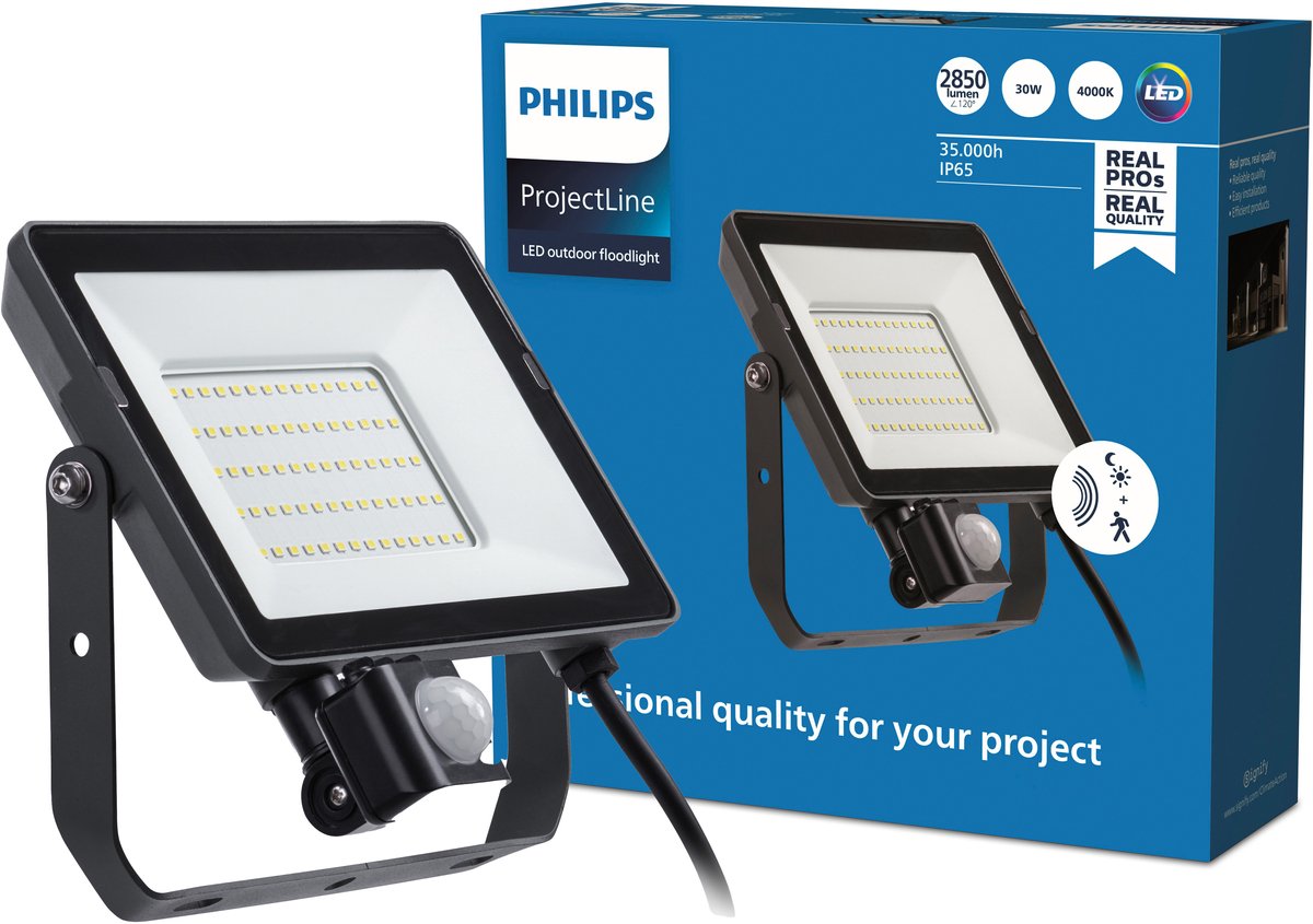 Philips Faretto LED Philips Projectline 30W luce bianca fredda - 4000K - sensore di movimento integrato