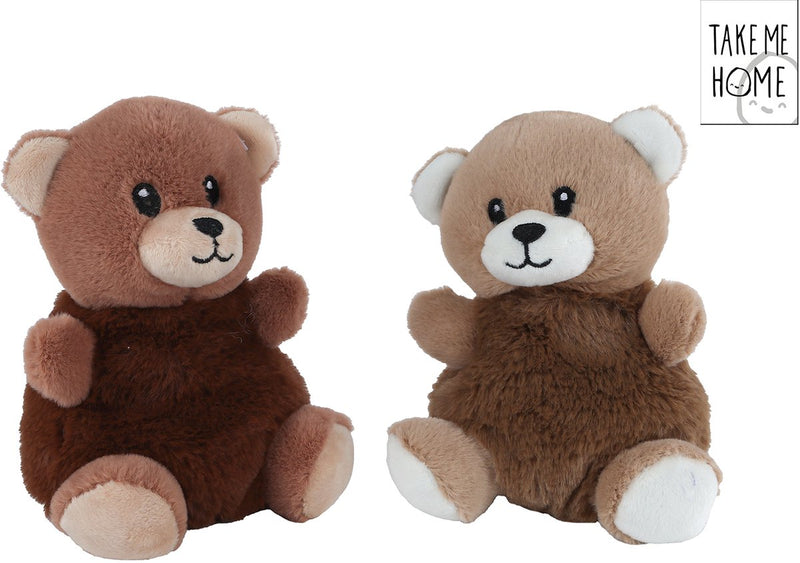 Take me home knuffelbeer pluche 14 cm bruin geborduurd detail.
