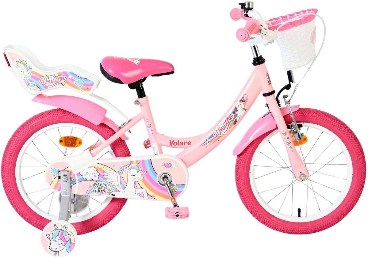 Bicicleta infantil Volare Unicornio - Niña - 16 pulgadas - Rosa