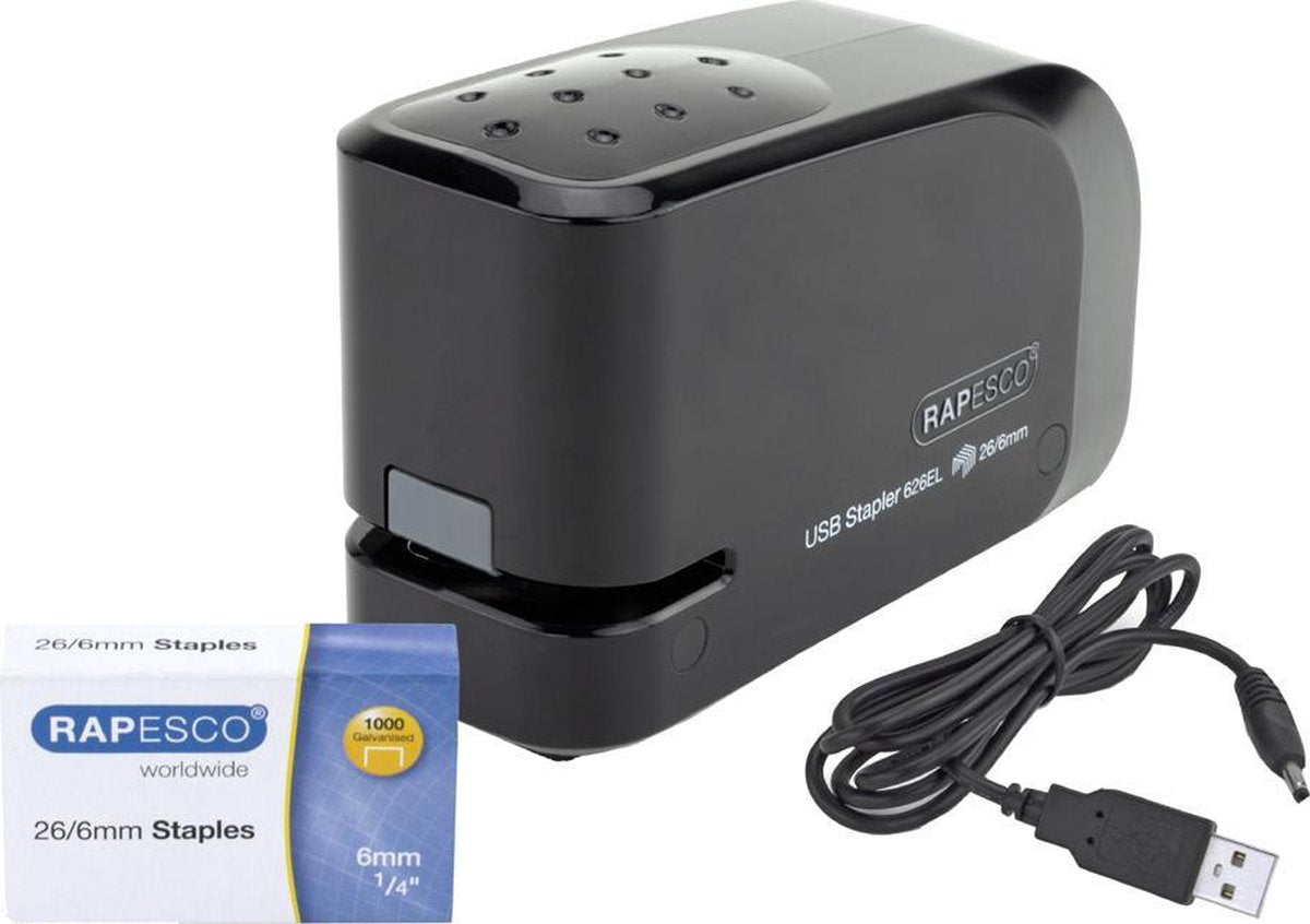 Rapesco 626el elektrische nietmachine, 26 6, usb batterij, zwart
