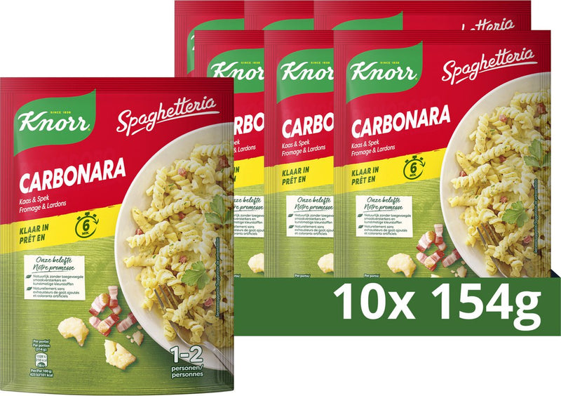 Piatto di pasta Knorr spaghetteria - carbonara - questo pasto è pronto in 6 minuti - 10 x 154 g