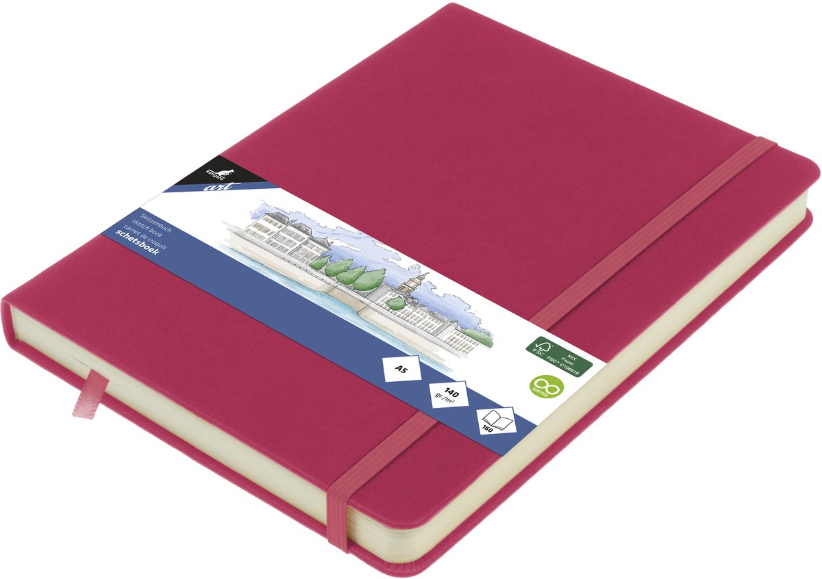 Kangaro schetsboek - a5 - ruby - met elastiek en lint