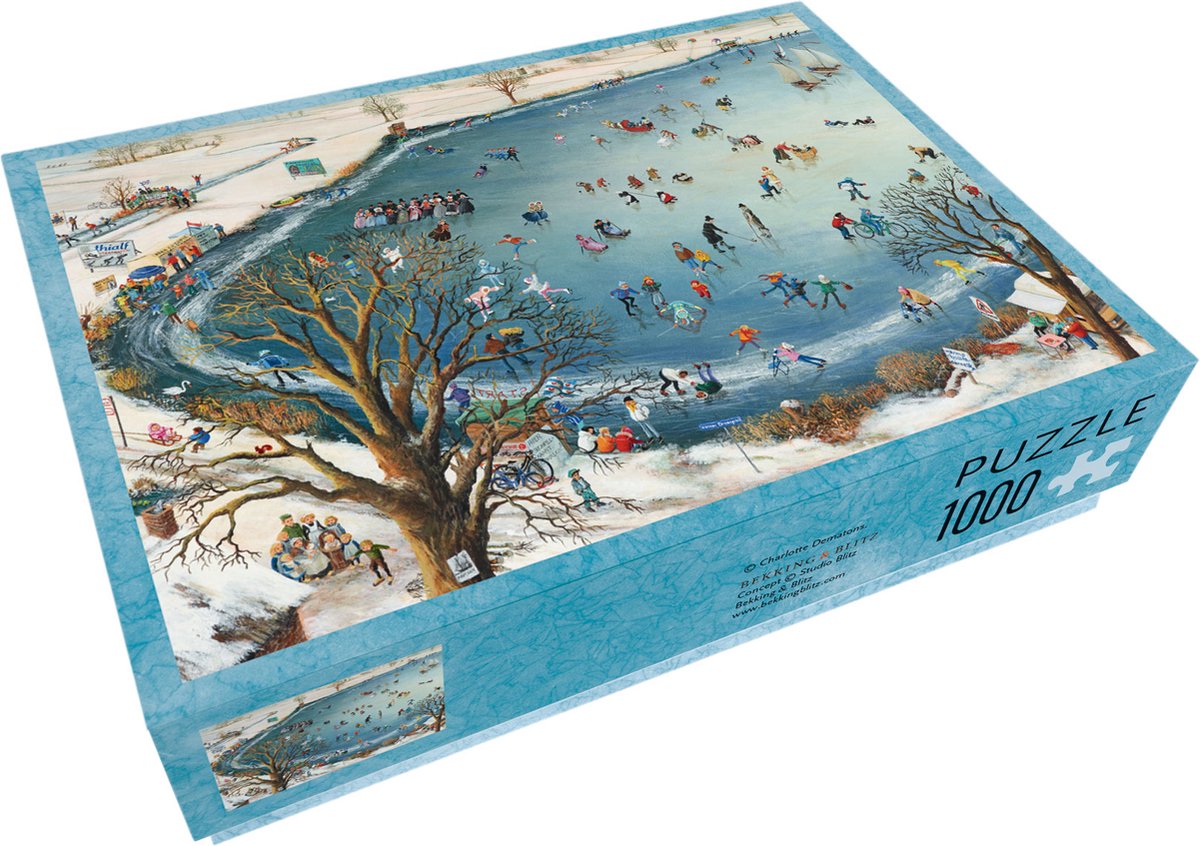 Bekking blitz - puzzel - 1.000 stukjes - kunst - winter tafereel - sneeuw - schaatspret - ijsbaan - charlotte dematons