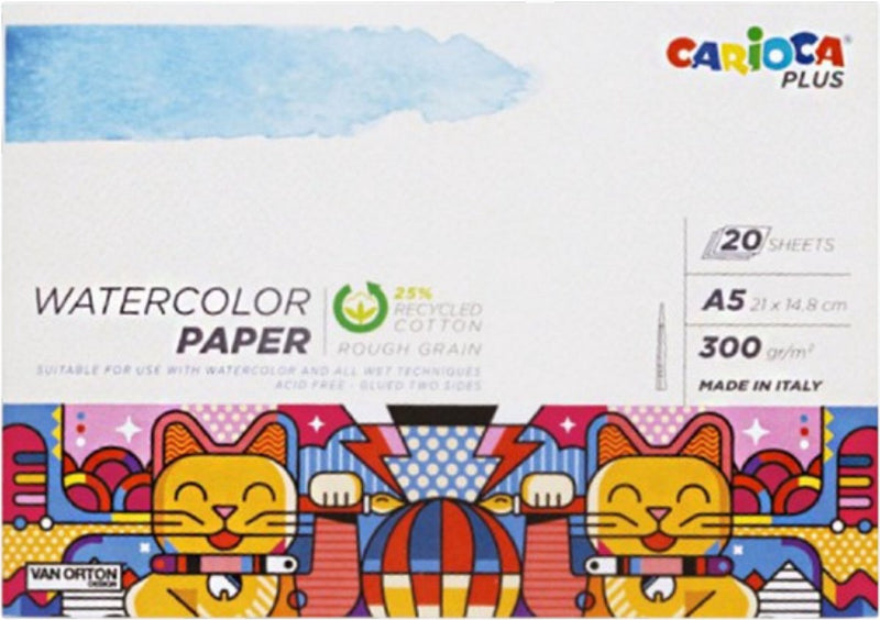 Blocco da disegno per acquerello Carioca plus - carta per acquerello A5 - 20 fogli - 300 g m² - adatto per acquerello, matite acquerellabili, inchiostro e tempera
