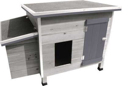 Gallinero Flamingo - Cabaña de jengibre - 100 x 79 x 64 cm - Gallinero de madera gris con nido y parque exterior - duradero, espacioso y elegante