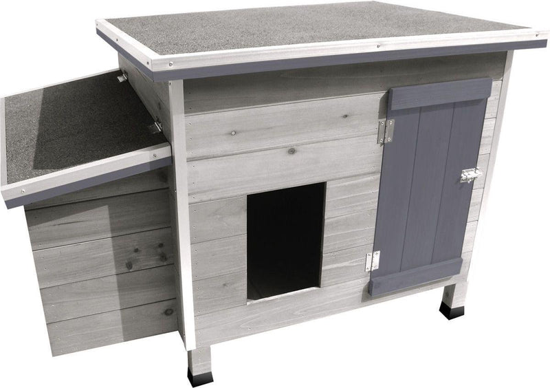 Pollaio Flamingo Ginger Cottage - 100 x 79 x 64 cm - Pollaio in legno grigio con nido per deporre e recinto all'aperto - Resistente, spazioso ed elegante