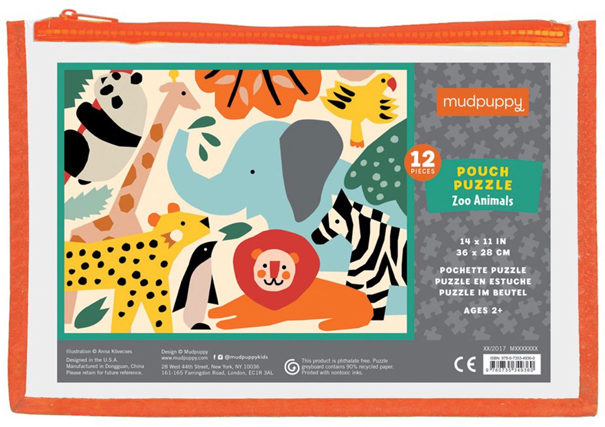 Puzzle Mudpuppy - animali dello zoo - 36x28 cm - 12 pezzi - 2 anni