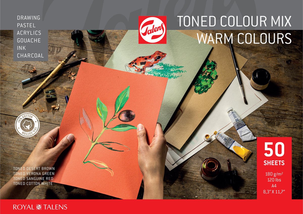 Royal talens talens toned paper mix warm, a4, 180 g, 50 vellen,