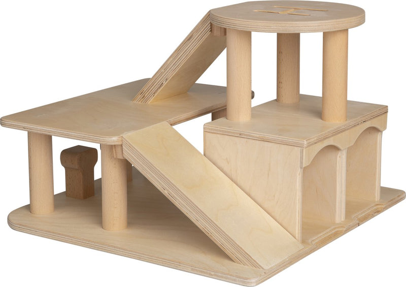 Garage per giocattoli in legno Van Dijk Toys con ponte per elicottero - qualità per l'infanzia - 2+ anni