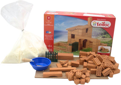 Teifoc ® construction box – house finca building set – 86 parts – real mini bricks with cement, bowl and trowel – building kit for children from 6 years