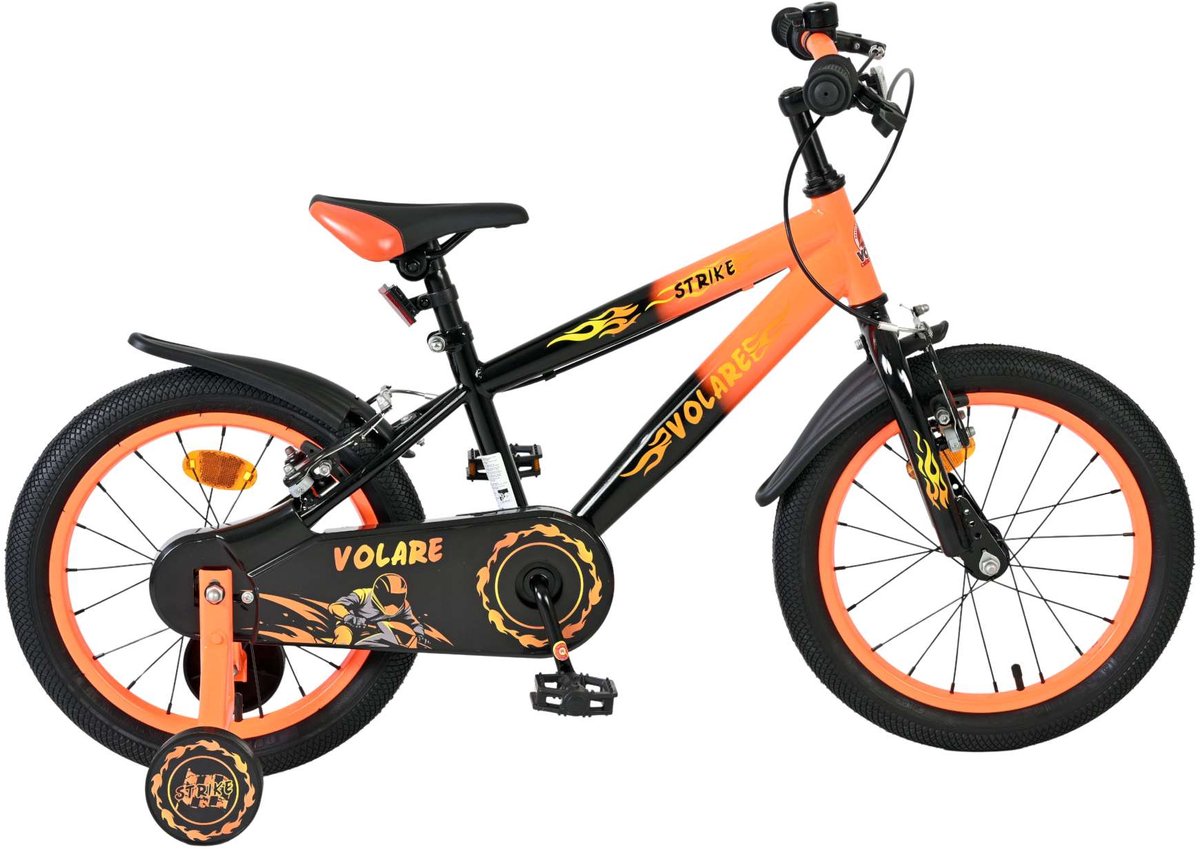 Volare strike kinderfiets - jongens - 16 inch - zwart oranje - twee handremmen