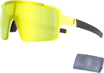 Bbb Cycling Gafas de ciclismo para hombres y mujeres - Gafas de sol para bicicleta con lentes grandes para una protección 100% UV - Gafas deportivas duraderas de montura completa - Amarillo neón mate - Chester BSG-69