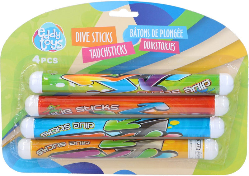Barre per immersioni Eddy Toys - 4x pezzi - colorati - plastica - giocattoli per immersioni - barre per immersioni - bastoncini per immersioni - affondamento sul fondo - affondamento sul fondo