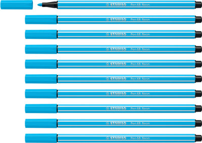 Stabilo pen 68 - rotulador premium - azul neón - caja de 10 piezas